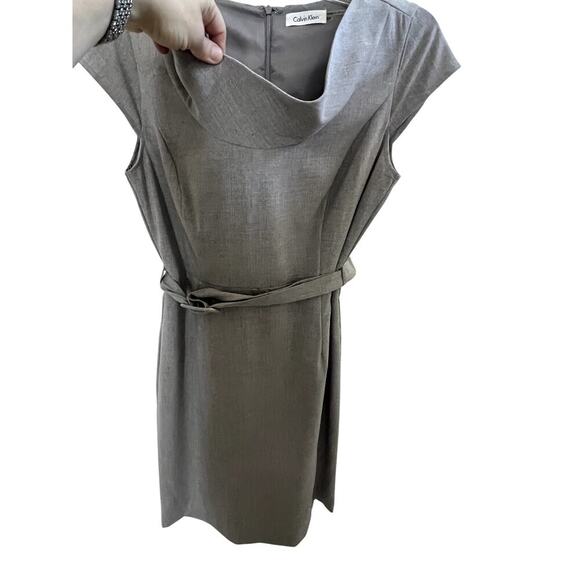 Calvin Klein Dark Gray Sheathed belted Midi dress sz 6P professional classy wdng - Picture 3 of 5